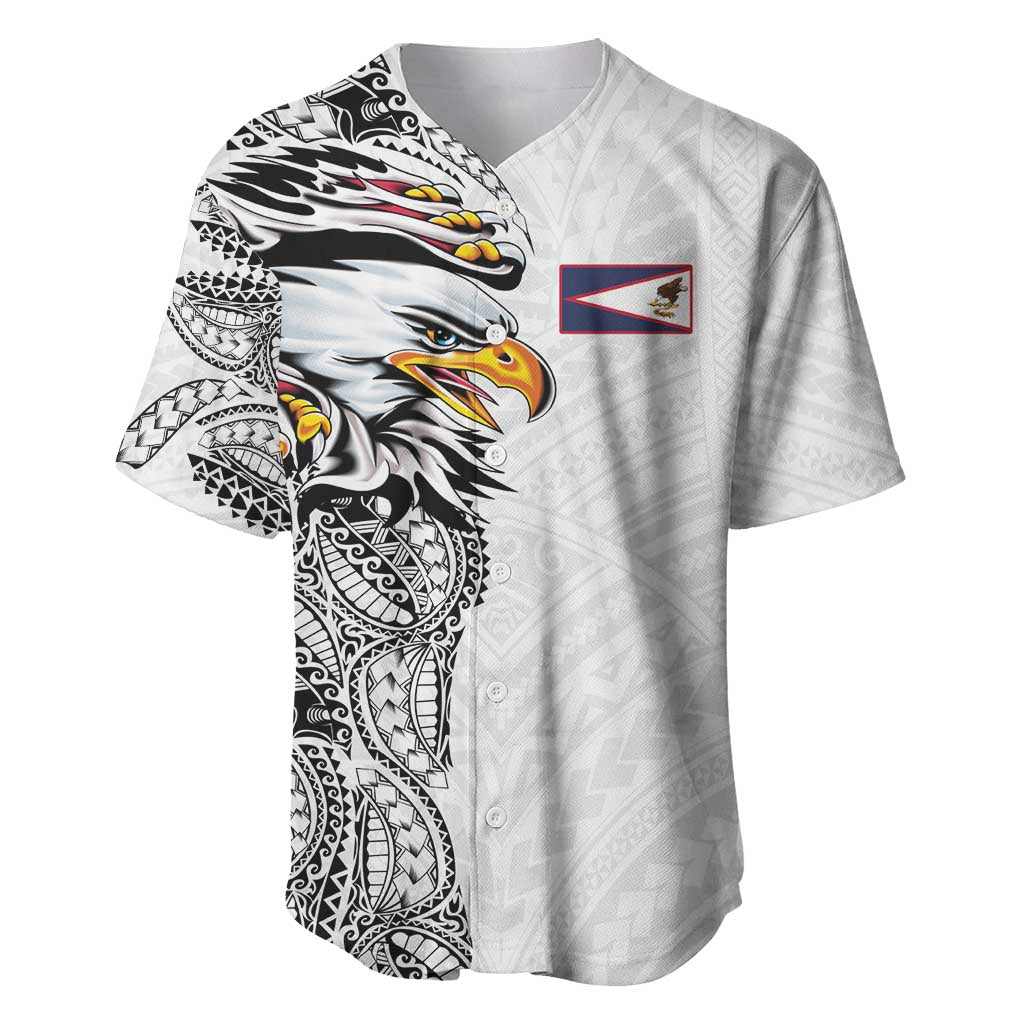 American Samoa Flag Day Baseball Jersey Tribal Tattoo with Eagle White