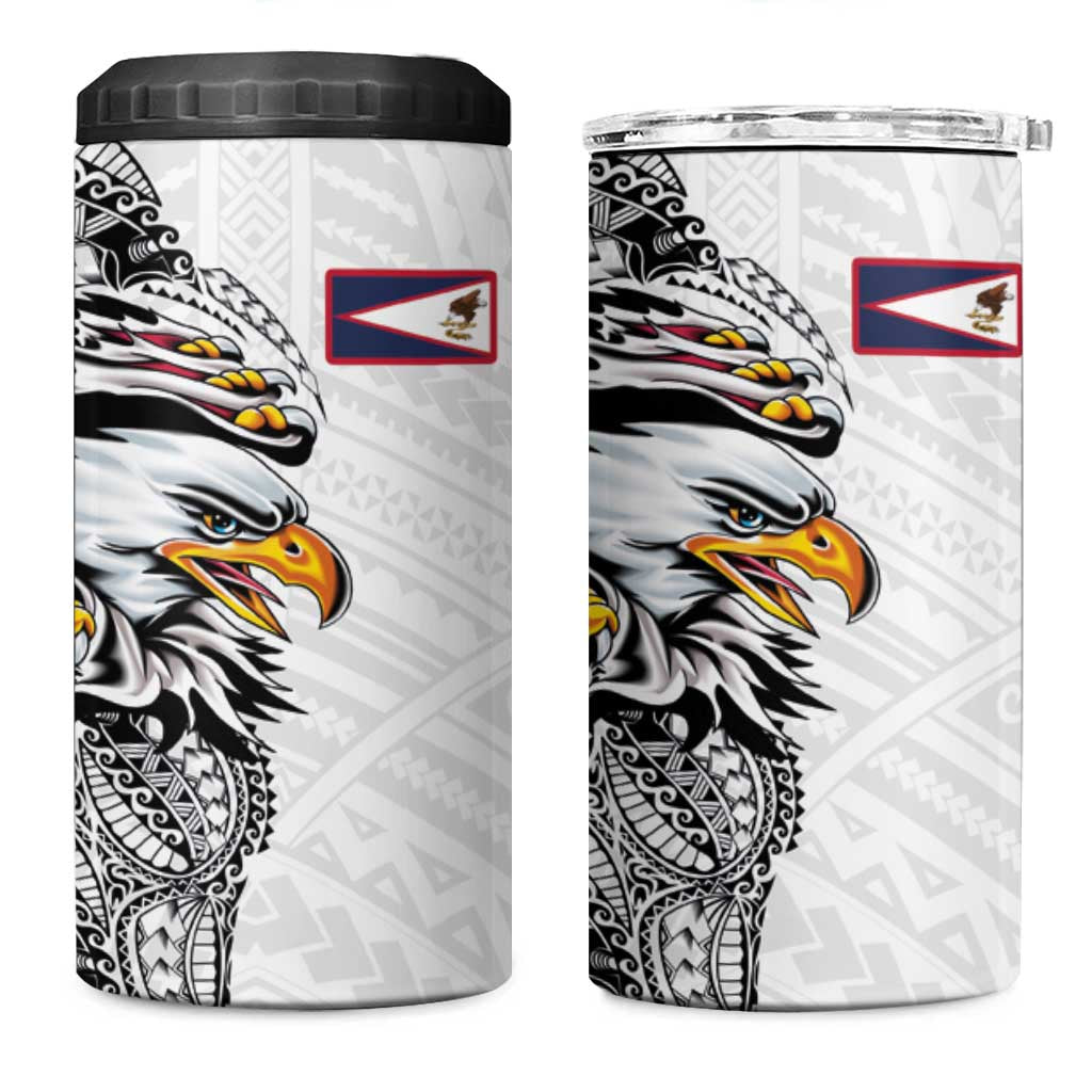 American Samoa Flag Day 4 in 1 Can Cooler Tumbler Tribal Tattoo with Eagle White