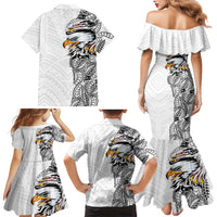 American Samoa Flag Day Family Matching Mermaid Dress and Hawaiian Shirt Tribal Tattoo with Eagle White LT03 - Polynesian Pride
