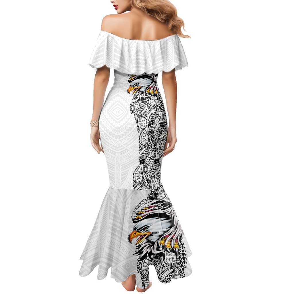 American Samoa Flag Day Family Matching Mermaid Dress and Hawaiian Shirt Tribal Tattoo with Eagle White LT03 - Polynesian Pride