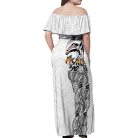 American Samoa Flag Day Family Matching Off Shoulder Maxi Dress and Hawaiian Shirt Tribal Tattoo with Eagle White LT03 - Polynesian Pride