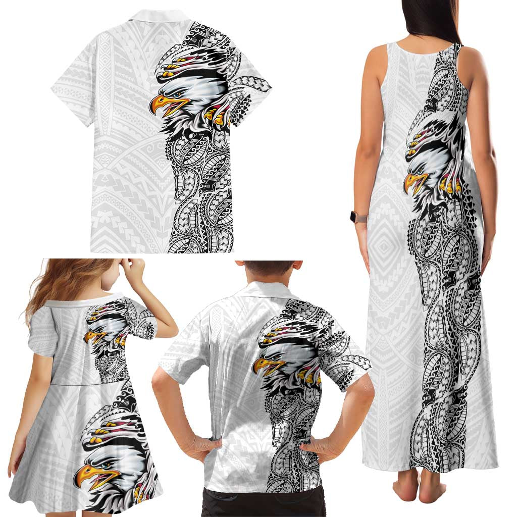 American Samoa Flag Day Family Matching Tank Maxi Dress and Hawaiian Shirt Tribal Tattoo with Eagle White LT03 - Polynesian Pride