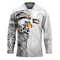American Samoa Flag Day Hockey Jersey Tribal Tattoo with Eagle White LT03 Unisex White - Polynesian Pride