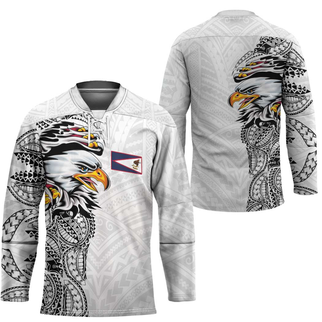 American Samoa Flag Day Hockey Jersey Tribal Tattoo with Eagle White LT03 - Polynesian Pride
