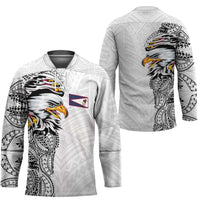 American Samoa Flag Day Hockey Jersey Tribal Tattoo with Eagle White LT03 - Polynesian Pride