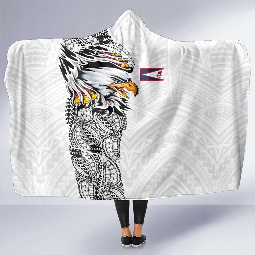 American Samoa Flag Day Hooded Blanket Tribal Tattoo with Eagle White