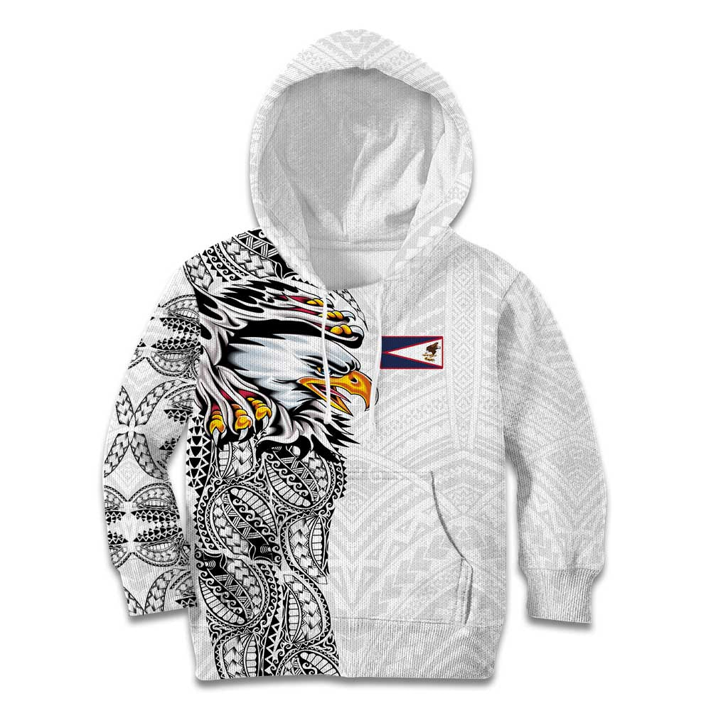 American Samoa Flag Day Kid Hoodie Tribal Tattoo with Eagle White