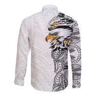 American Samoa Flag Day Long Sleeve Button Shirt Tribal Tattoo with Eagle White