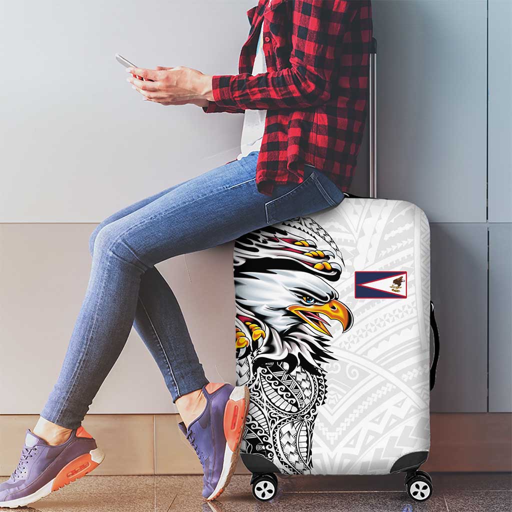 American Samoa Flag Day Luggage Cover Tribal Tattoo with Eagle White