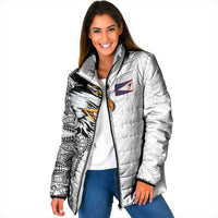 American Samoa Flag Day Padded Jacket Tribal Tattoo with Eagle White