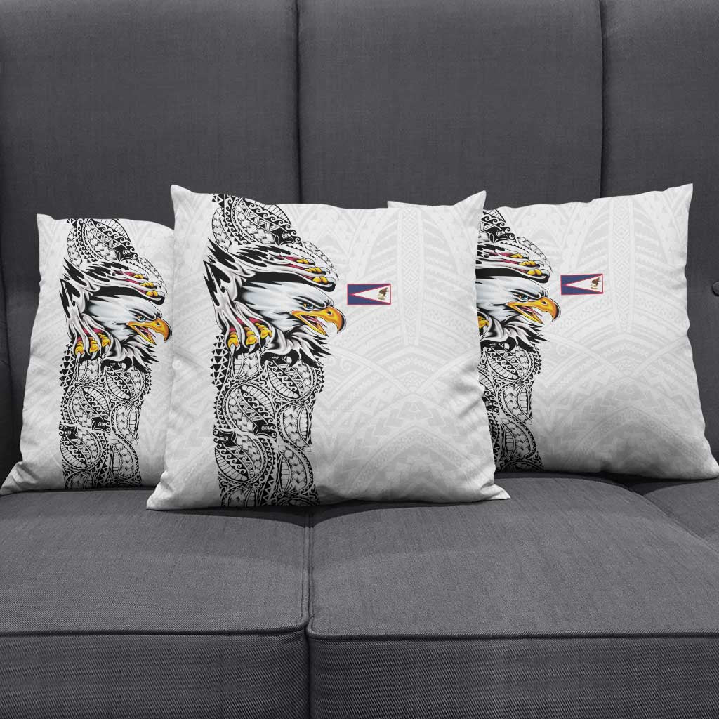American Samoa Flag Day Pillow Cover Tribal Tattoo with Eagle White