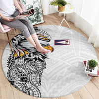 American Samoa Flag Day Round Carpet Tribal Tattoo with Eagle White
