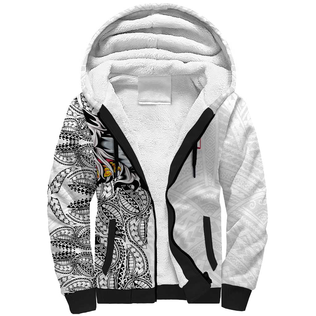 American Samoa Flag Day Sherpa Hoodie Tribal Tattoo with Eagle White LT03 Unisex White - Polynesian Pride
