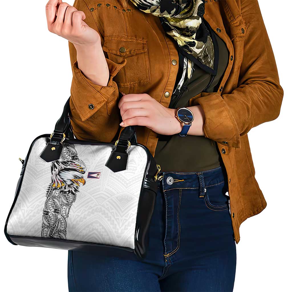 American Samoa Flag Day Shoulder Handbag Tribal Tattoo with Eagle White