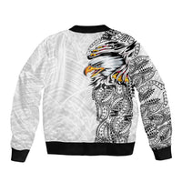 American Samoa Flag Day Sleeve Zip Bomber Jacket Tribal Tattoo with Eagle White