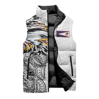 American Samoa Flag Day Sleeveless Puffer Jacket Tribal Tattoo with Eagle White