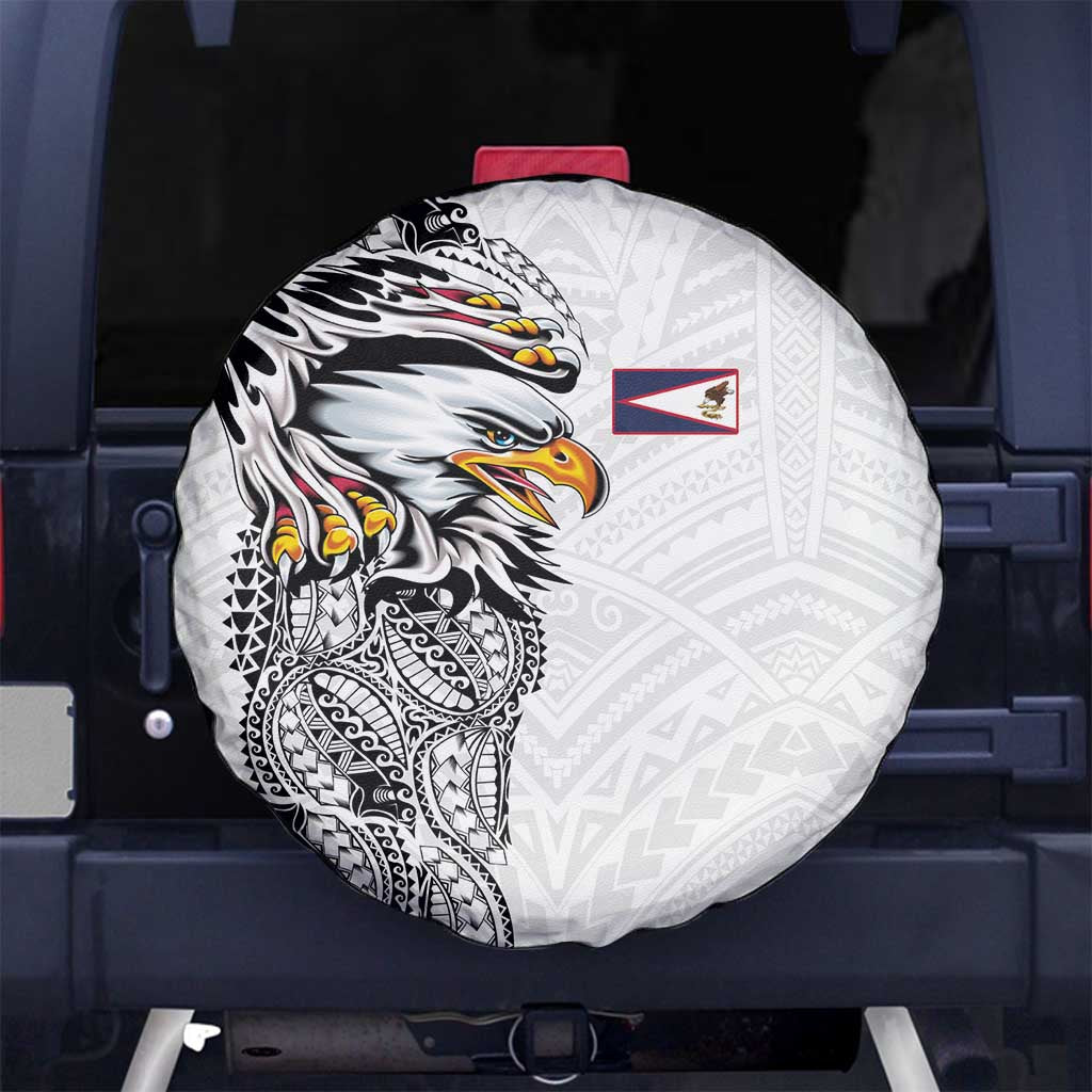 American Samoa Flag Day Spare Tire Cover Tribal Tattoo with Eagle White LT03 No hole White - Polynesian Pride