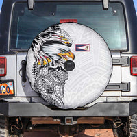 American Samoa Flag Day Spare Tire Cover Tribal Tattoo with Eagle White LT03 White - Polynesian Pride