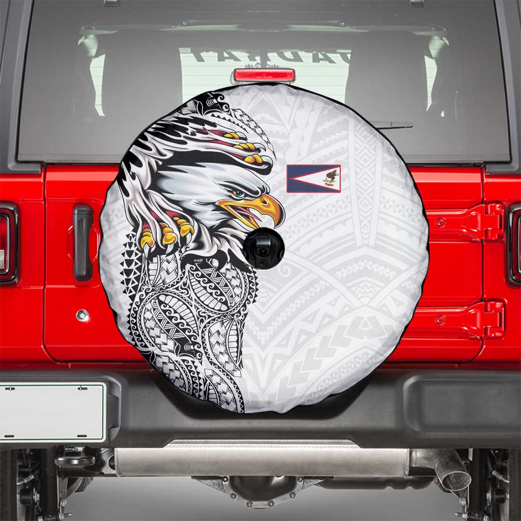 American Samoa Flag Day Spare Tire Cover Tribal Tattoo with Eagle White LT03 - Polynesian Pride