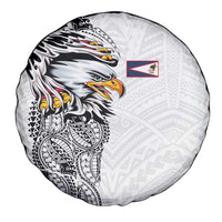 American Samoa Flag Day Spare Tire Cover Tribal Tattoo with Eagle White LT03 - Polynesian Pride