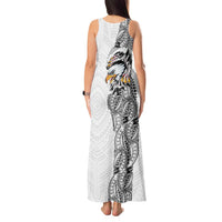 American Samoa Flag Day Tank Maxi Dress Tribal Tattoo with Eagle White