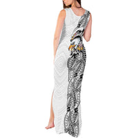 American Samoa Flag Day Tank Maxi Dress Tribal Tattoo with Eagle White