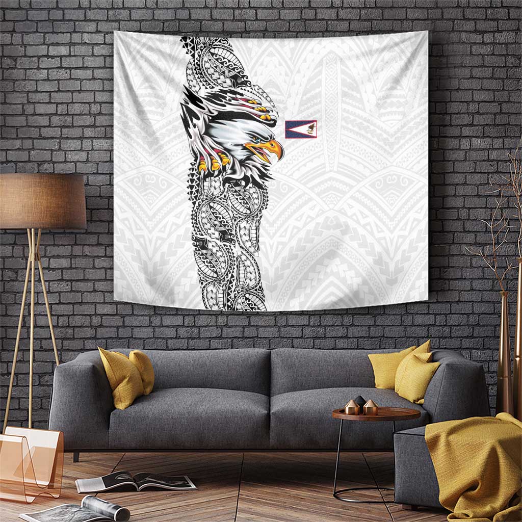 American Samoa Flag Day Tapestry Tribal Tattoo with Eagle White