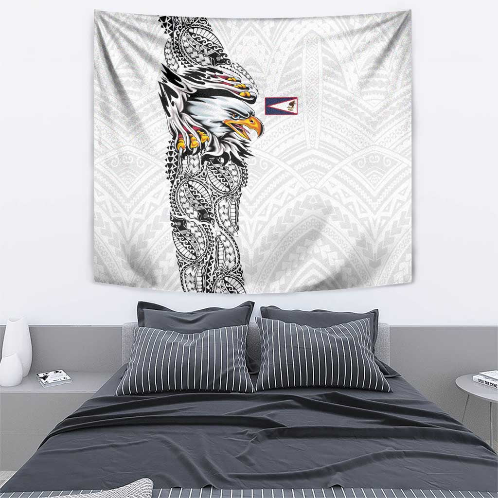 American Samoa Flag Day Tapestry Tribal Tattoo with Eagle White