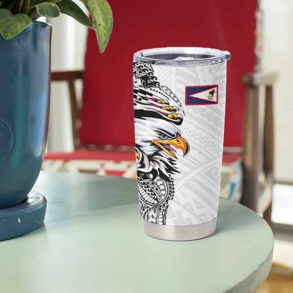 American Samoa Flag Day Tumbler Cup Tribal Tattoo with Eagle White