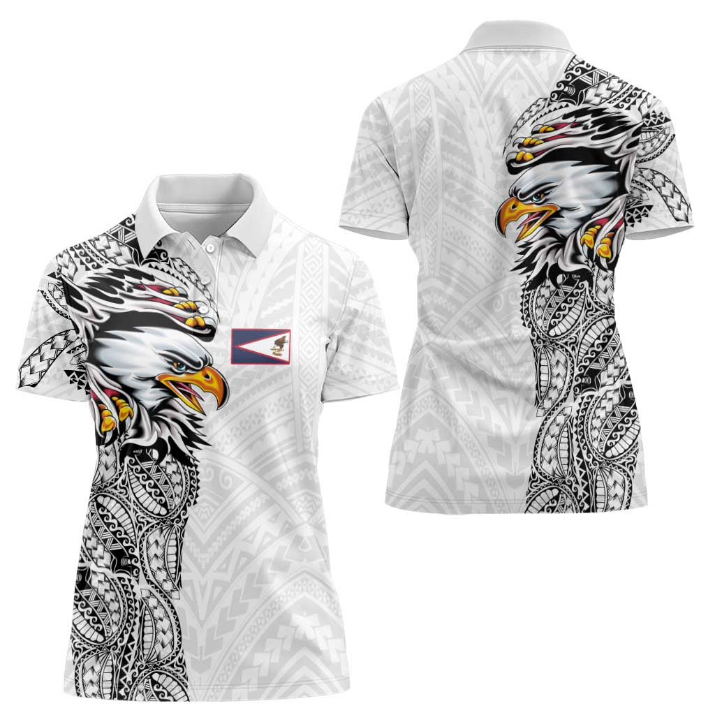 American Samoa Flag Day Women Polo Shirt Tribal Tattoo with Eagle White