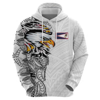 American Samoa Flag Day Zip Hoodie Tribal Tattoo with Eagle White
