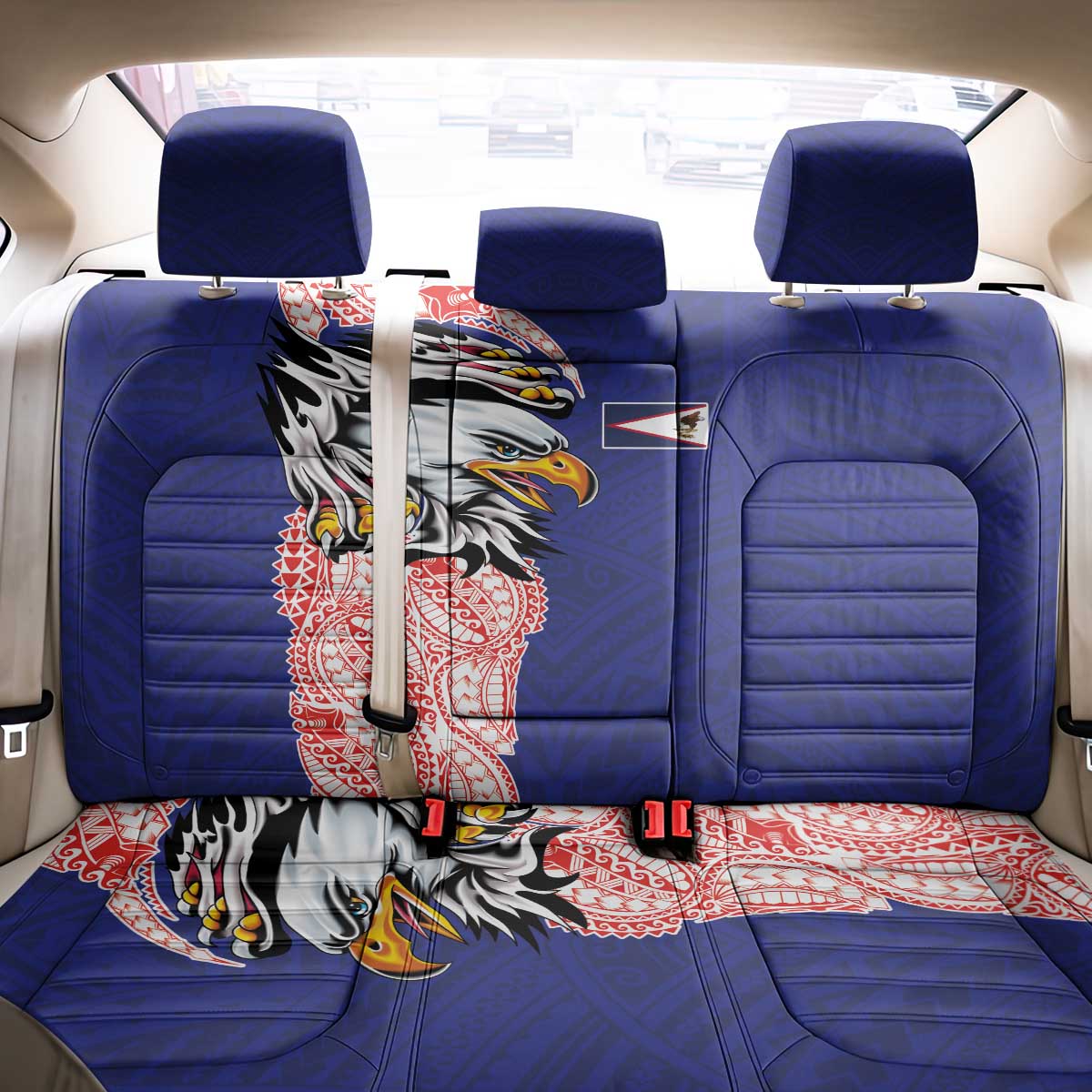 American Samoa Flag Day Back Car Seat Cover Tribal Tattoo with Eagle Blue-Red