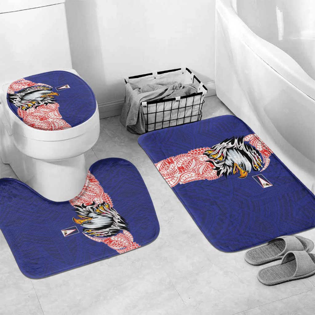 American Samoa Flag Day Bathroom Set Tribal Tattoo with Eagle Blue-Red