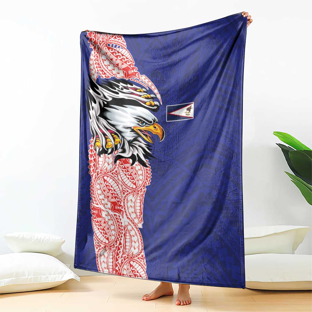 American Samoa Flag Day Blanket Tribal Tattoo with Eagle Blue-Red