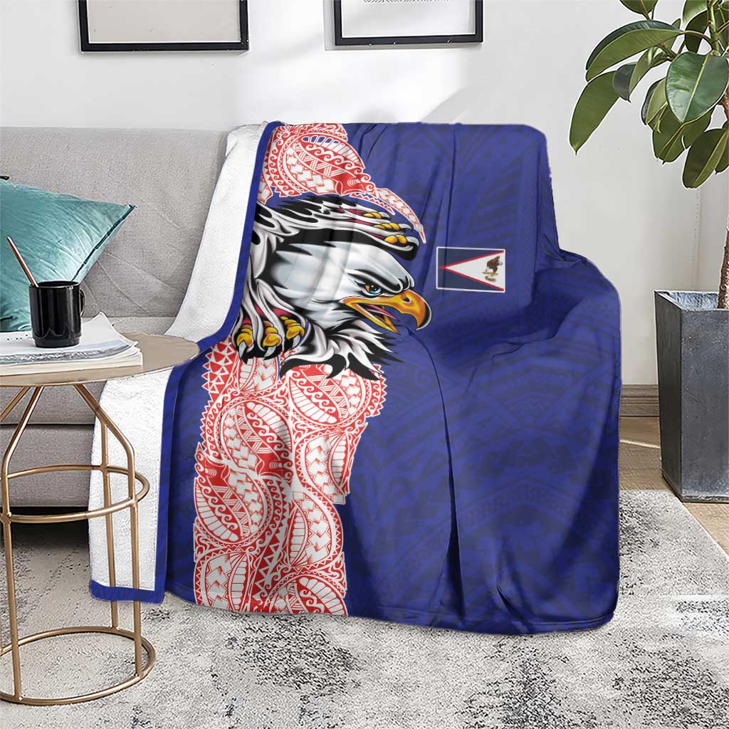 American Samoa Flag Day Blanket Tribal Tattoo with Eagle Blue-Red