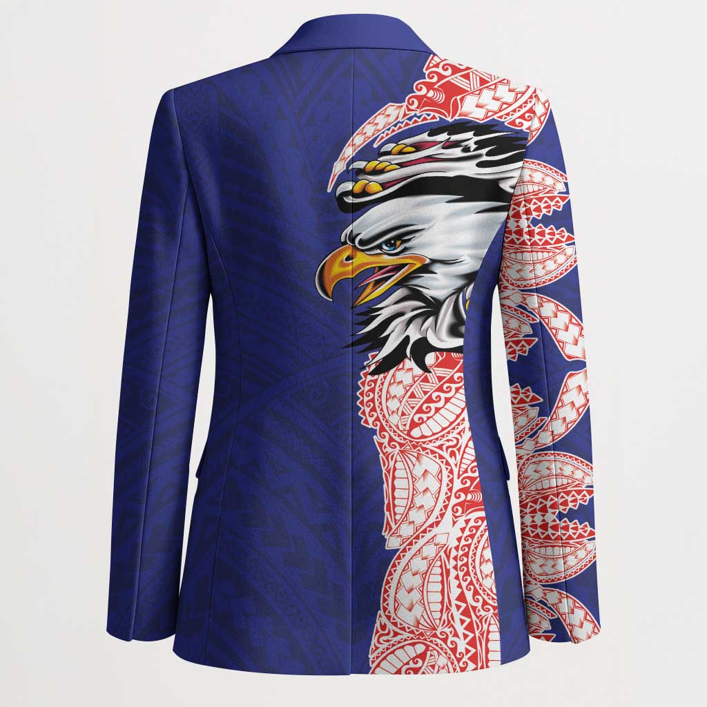 American Samoa Flag Day Blazer Tribal Tattoo with Eagle Blue-Red