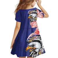 American Samoa Flag Day Family Matching Long Sleeve Bodycon Dress and Hawaiian Shirt Tribal Tattoo with Eagle Blue-Red LT03 - Polynesian Pride