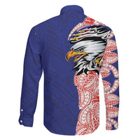 American Samoa Flag Day Family Matching Off Shoulder Maxi Dress and Hawaiian Shirt Tribal Tattoo with Eagle Blue-Red LT03 - Polynesian Pride