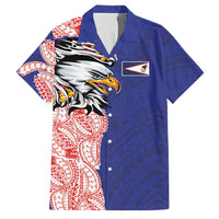 American Samoa Flag Day Family Matching Short Sleeve Bodycon Dress and Hawaiian Shirt Tribal Tattoo with Eagle Blue-Red LT03 Dad's Shirt - Short Sleeve Blue - Polynesian Pride