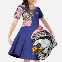 American Samoa Flag Day Family Matching Tank Maxi Dress and Hawaiian Shirt Tribal Tattoo with Eagle Blue-Red LT03 Daughter's Dress Blue - Polynesian Pride