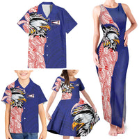 American Samoa Flag Day Family Matching Tank Maxi Dress and Hawaiian Shirt Tribal Tattoo with Eagle Blue-Red LT03 - Polynesian Pride