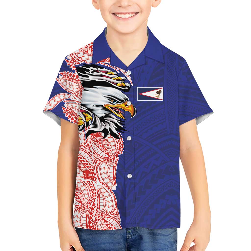 American Samoa Flag Day Family Matching Tank Maxi Dress and Hawaiian Shirt Tribal Tattoo with Eagle Blue-Red LT03 Son's Shirt Blue - Polynesian Pride