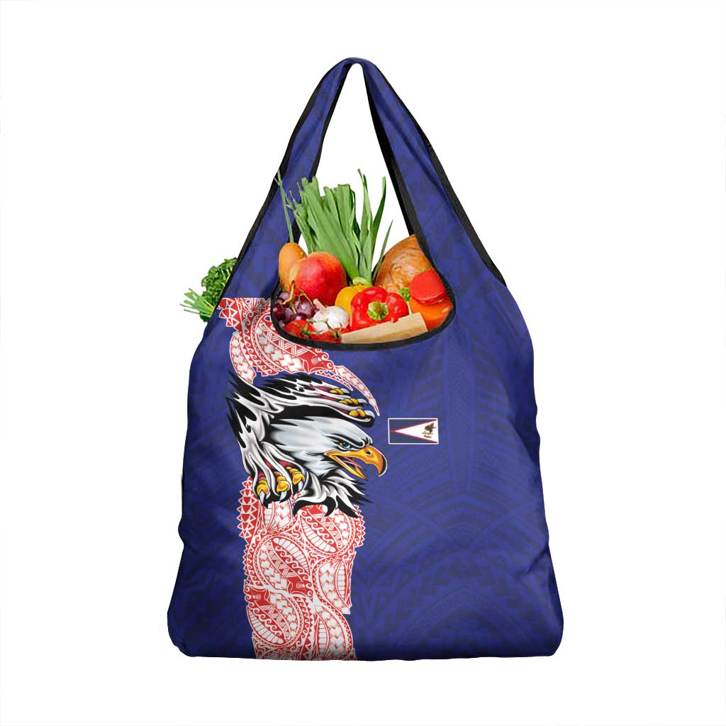 American Samoa Flag Day Grocery Bag Tribal Tattoo with Eagle Blue-Red LT03 1-pack One Size Blue - Polynesian Pride
