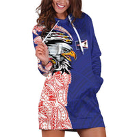 American Samoa Flag Day Hoodie Dress Tribal Tattoo with Eagle Blue-Red