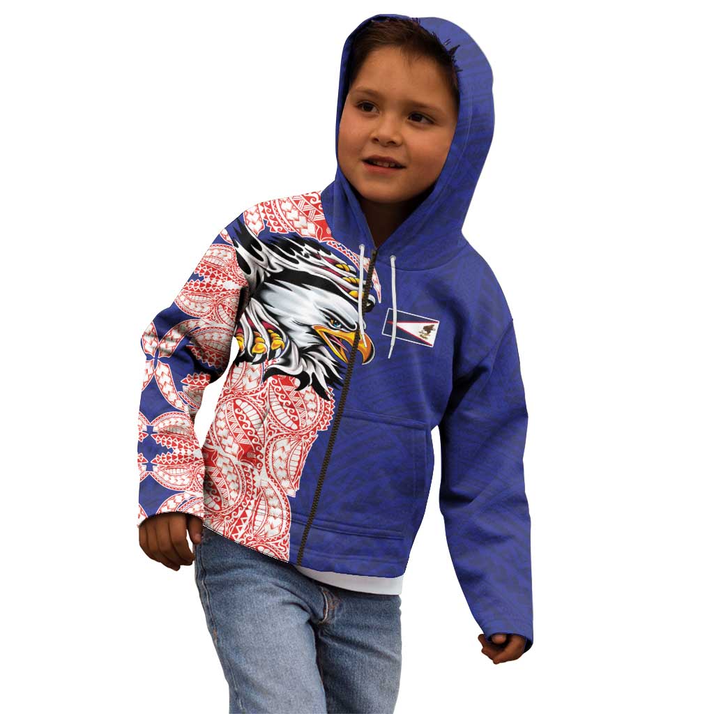 American Samoa Flag Day Kid Hoodie Tribal Tattoo with Eagle Blue-Red