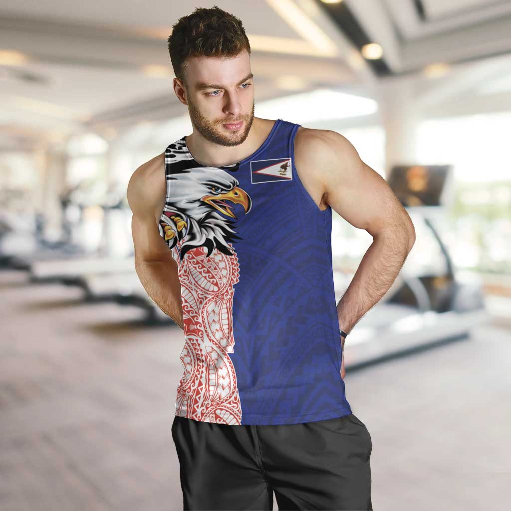 American Samoa Flag Day Men Tank Top Tribal Tattoo with Eagle Blue-Red