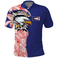 American Samoa Flag Day Polo Shirt Tribal Tattoo with Eagle Blue-Red LT03 Blue - Polynesian Pride