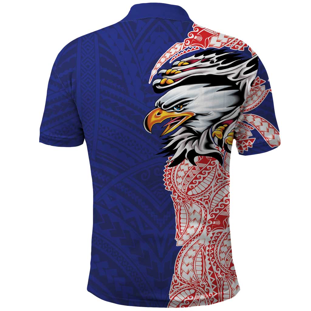 American Samoa Flag Day Polo Shirt Tribal Tattoo with Eagle Blue-Red LT03 - Polynesian Pride