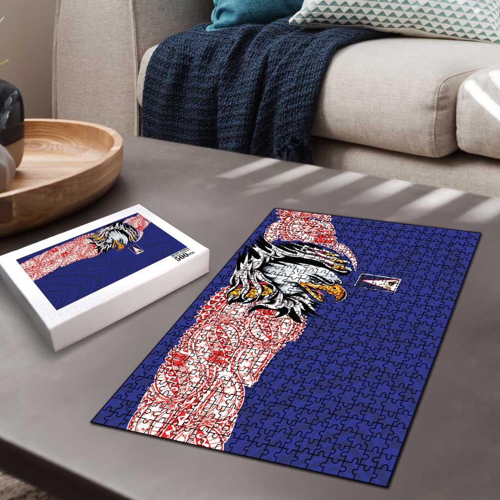 American Samoa Flag Day Puzzle Tribal Tattoo with Eagle Blue-Red