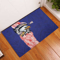 American Samoa Flag Day Rubber Doormat Tribal Tattoo with Eagle Blue-Red
